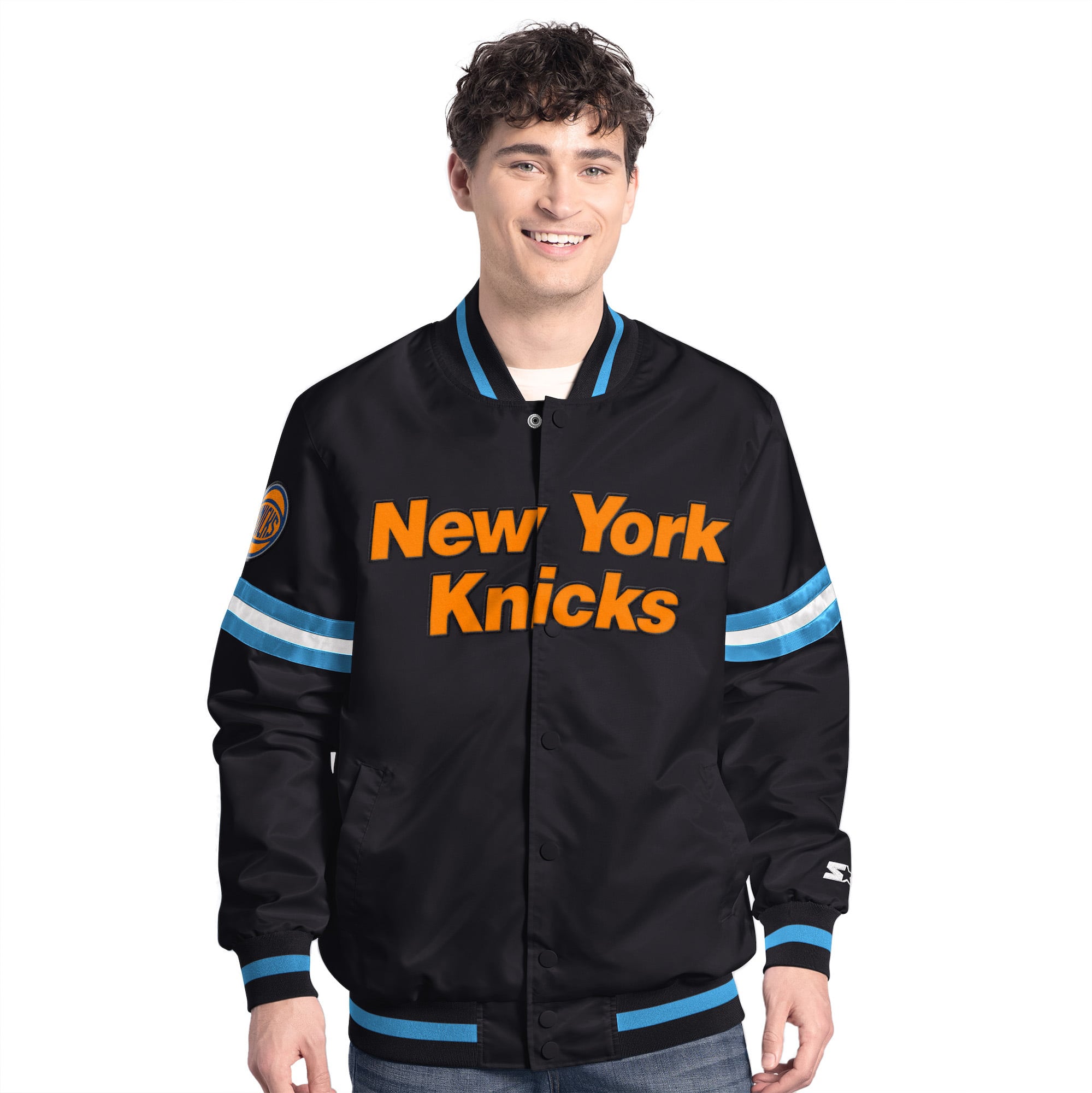 Men's Starter  Black New York Knicks Scout Varsity Full-Snap Jacket